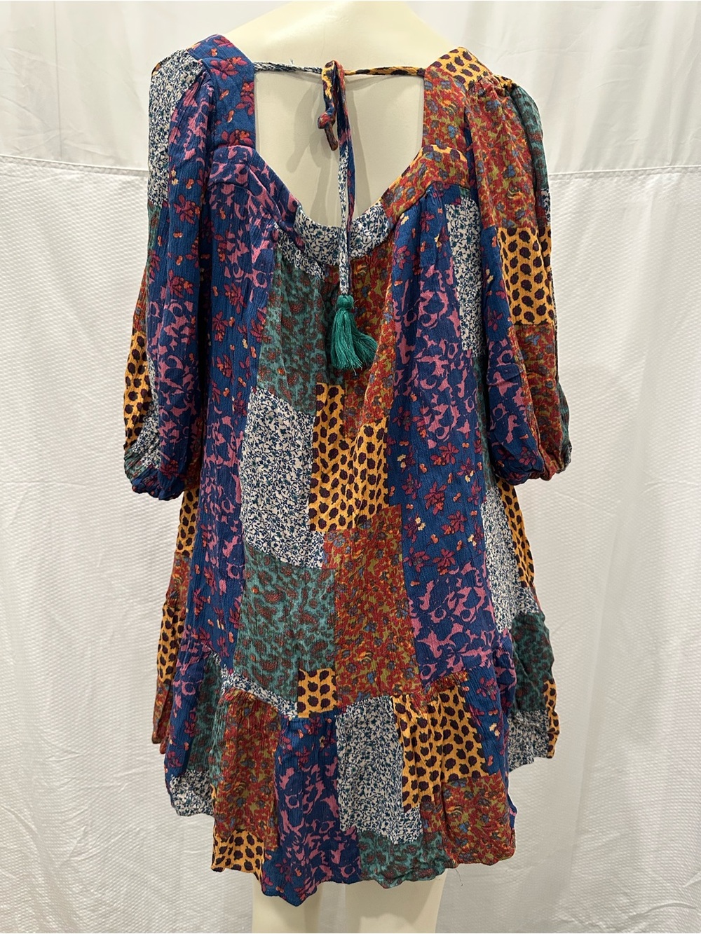 easel Multicolor Patchwork Square-Neck Peasant Dress - Picture 6 of 13